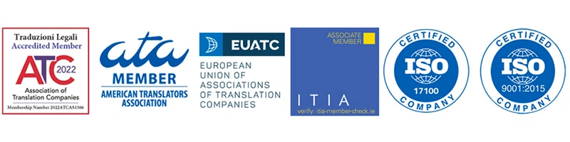 Loghi ATC, ATA, EUATC e ITIA, e certificazioni ISO 17100 e ISO 9001:2015